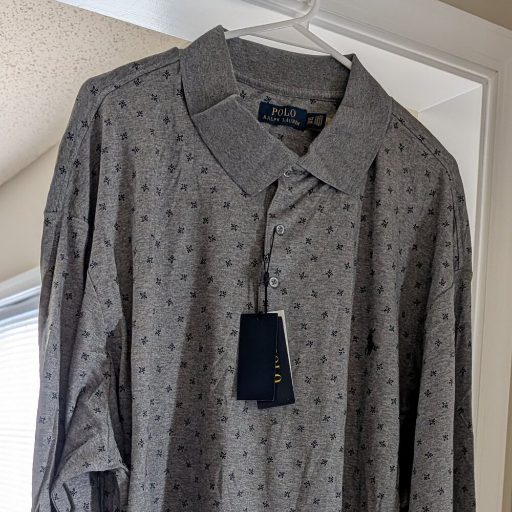 Ralph Lauren Mens Long Sleeve Polo Gray Heather 3XLT